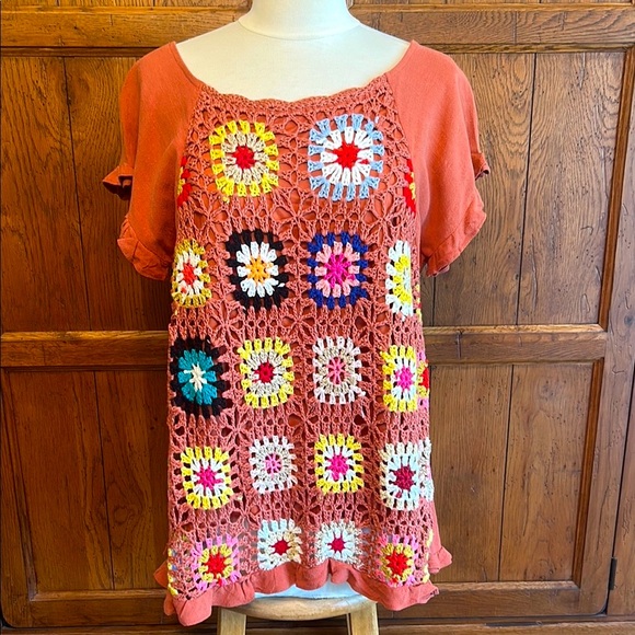Umgee Tops - UMGEE🌻NWT⭐️Crochet Patterned Boho TOP Short Sleeve Dress in Small